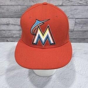 Miami Marlins Orange MLB New Era 59 Fifty Fitted Official On-Field‎ Cap Size 7